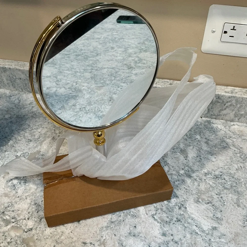 Kingsley Vanity Mirror M-73 5 Inch Silver Gold Dual Sided Magnifying Pedestal